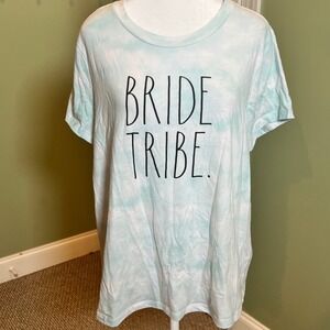 Rae Dunn Bride Tribe T-Shirt‎ XL Blue Tie Dye Wedding Bridal Shower Top